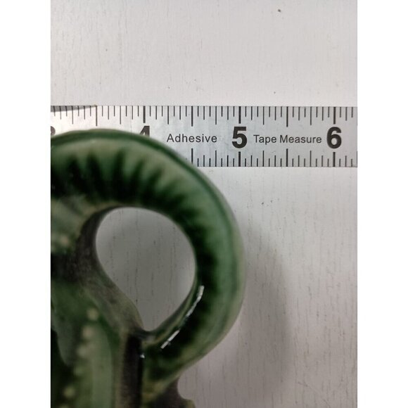 Vintage Green Majolica Pottery Ceramic Elephant Figurine Trunk Up Hand Painted - Picture 8 of 8